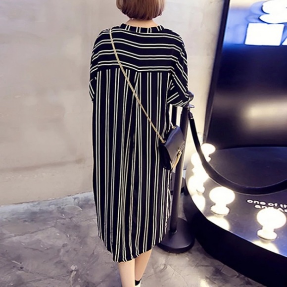 The Addison Black and White Striped Shirt Dress - Picture 5 of 8